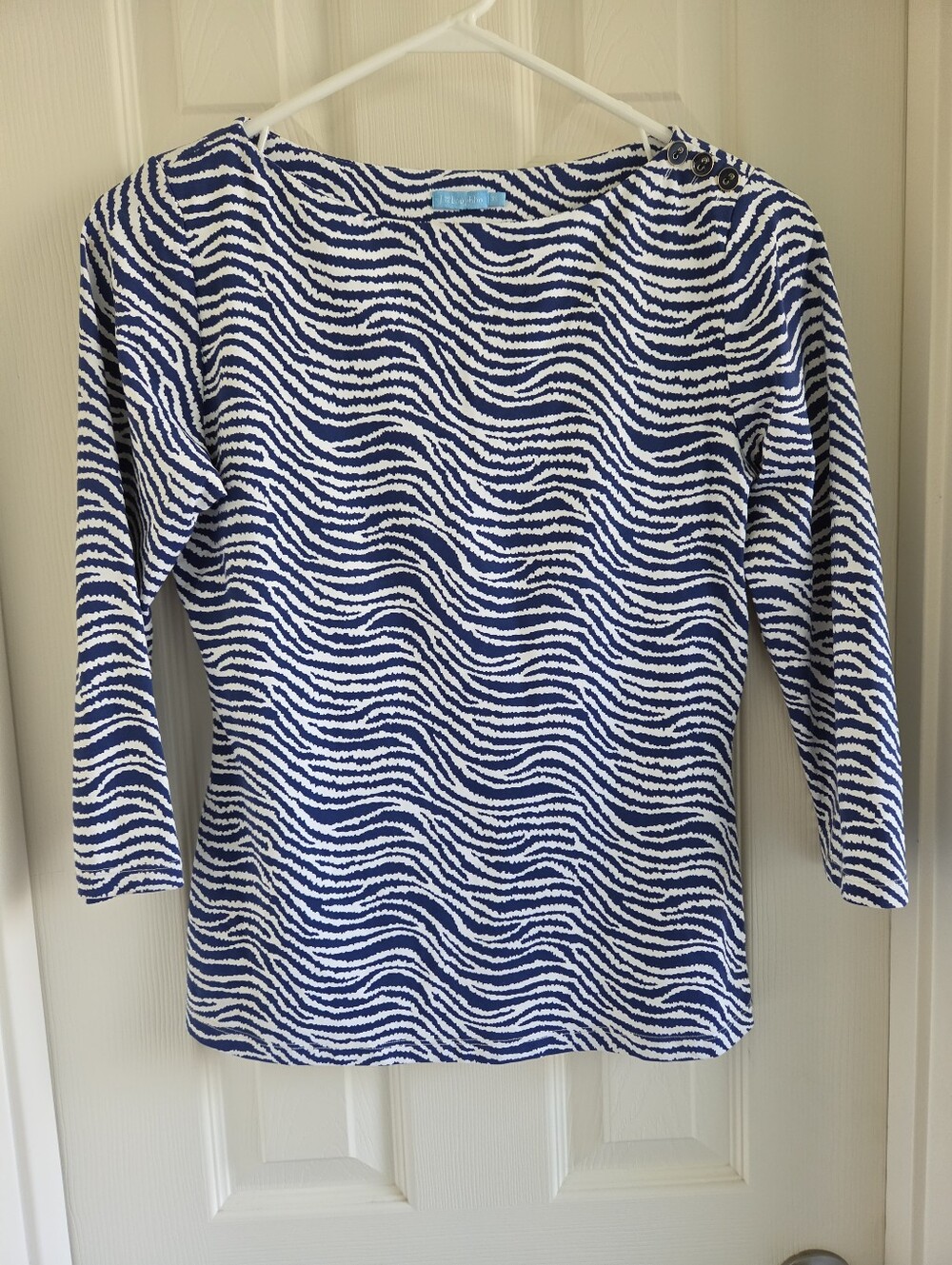 J. McLaughlin‎ Catalina Cloth Top Blue Zebra Wave Button Shoulder Size XS